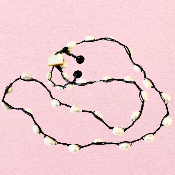 Hand Crafted Crochet Necklace with Shell Beads Vintage Button Lariat - Picture 7 of 11